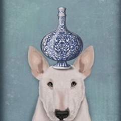 English Bull Terrier with Blue Vase