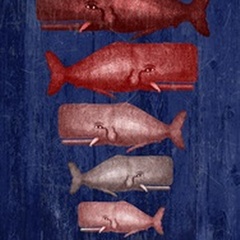 Whale Family Red On Blue
