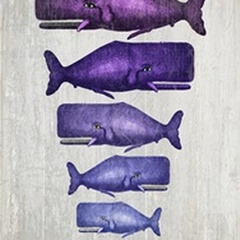 Whale Family Purple on White