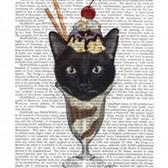 Black Cat Ice Cream Sundae Book Print
