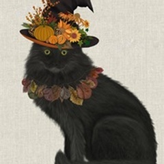 Black Cat with Autumn Hat, Full