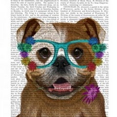 English Bulldog and Flower Glasses