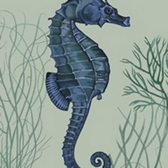 Blue Seahorses on Light Green Sage a