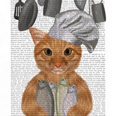 Ginger Cat Fish Chef, Portrait Book Print