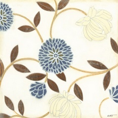 Blue and Cream Flowers on Silk I
