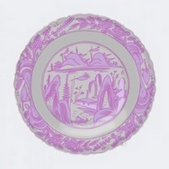 Plate, Mountains and Temples in Pink