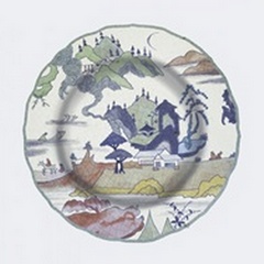 Plate, Temple Scene 1 in Multicolour