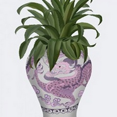 Dragon Vase in Pink with Plant