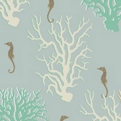 Coral and Seahorse in Seafoam