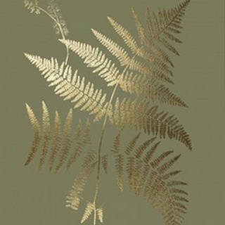 Gold Foil Ferns I on Mid Green