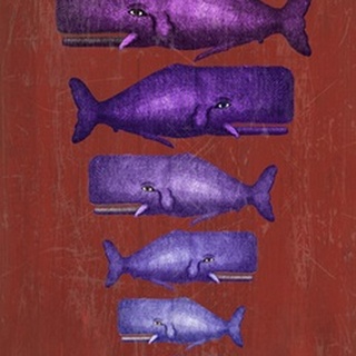 Whale Family Purple on Red