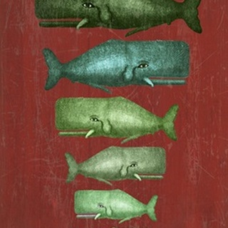 Whale Family Green on Red