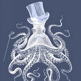 White Octopus on Indigo Blue b