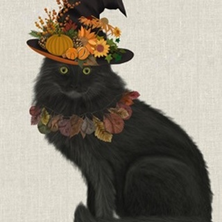 Black Cat with Autumn Hat, Full