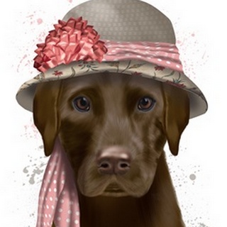 Chocolate Labrador Hat and Pink Scarf
