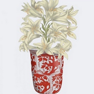 Chinoiserie Lilies White, Red Vase