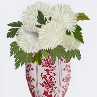 Chinoiserie Chrysanthemum White, Red Vase