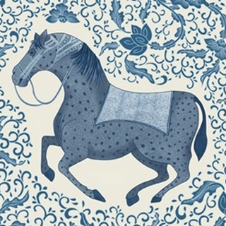Chinoiserie Horse Blue Back