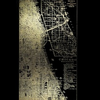 Gold Foil City Map Chicago on Black