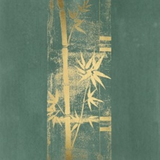 Gold Foil Bamboo I on Blue Green Wash