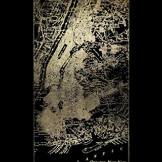Gold Foil City Map New York on Black