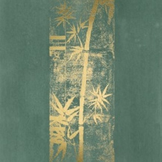 Gold Foil Bamboo II on Blue Green Wash