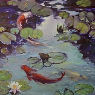 Red Koi and Lilies