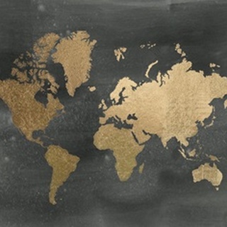 Large Gold Foil World Map on Black