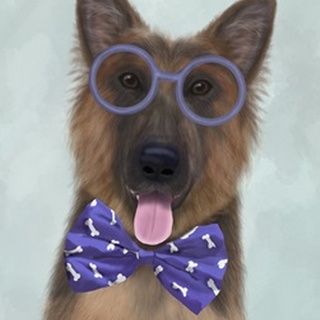 German Shepherd with Glasses and Bow Tie