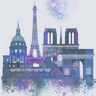 Paris Skyline Watercolour Splash Blue