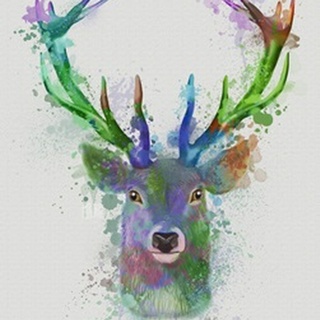 Deer Head 1 Rainbow Splash Blue and Green