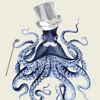 Blue Octopus on Cream b
