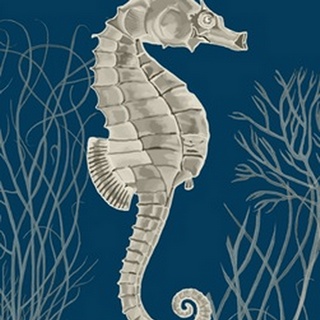 Silver Grey Seahorses on Blue a