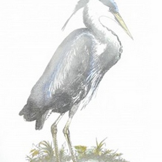 Silver Foil Heron I with Hand Color