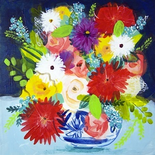 Summer Bouquet With Blue Vase II