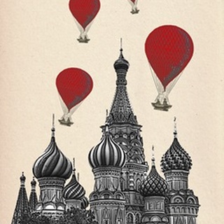 St Basil's Cathedral and Red Hot Air Balloons
