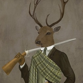 Scottish Deer Colonel Hamish Haggis, Portrait, Art Print