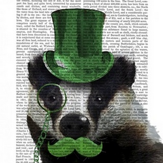 Badger with Green Top Hat and Moustache