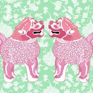 Foo Dog Twins Pink and Green