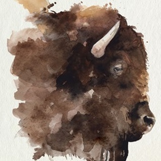 Watercolor Bison Profile I