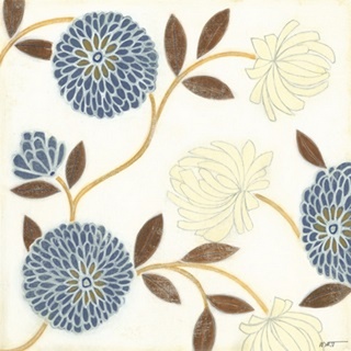 Blue and Cream Flowers on Silk II