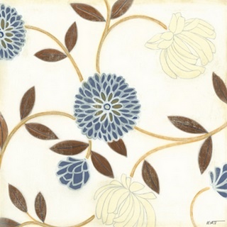 Blue and Cream Flowers on Silk I