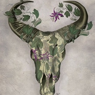 Cow Skull and Passion Flowers