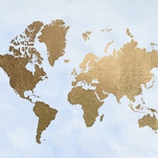 Gold Foil World Map on Blue