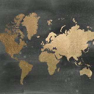 Gold Foil World Map on Black