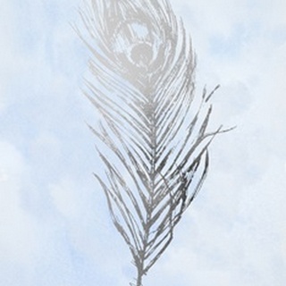 Silver Foil Feather II on Blue