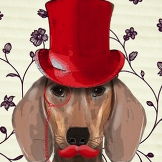 Dachshund With Red Top Hat