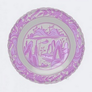 Plate, Mountains and Temples in Pink