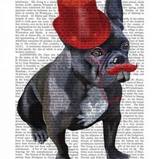 French Bulldog With Red Top Hat and Moustache
