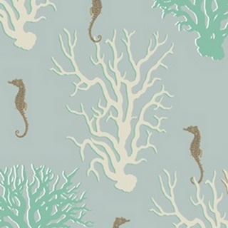 Coral and Seahorse in Seafoam